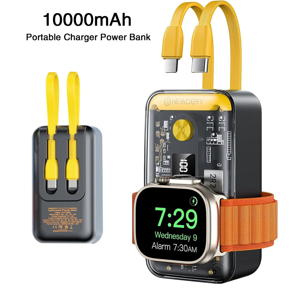 10000Mah Portable Charger for Apple Watch,Iphone,Samsung Power Bank Built-In Cables PD 20W Fast Charging Battery Pack