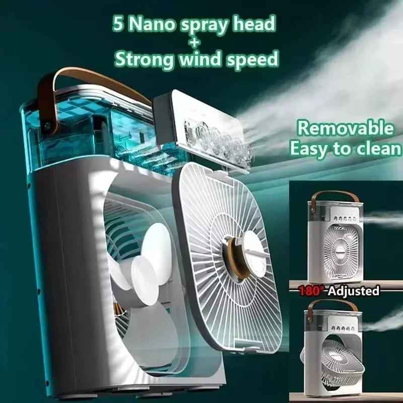Portable 3 in 1 Air Conditioner Fan USB Plug with 3 Spray Speeds Electric Small Air Cooler LED Night Light Humidifier for Home