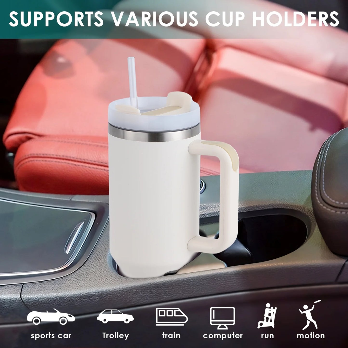 40 Oz Tumbler with Handle and Straw, Travel Mug for Car, 2-In-1 Lid Stainless Steel Tumblers