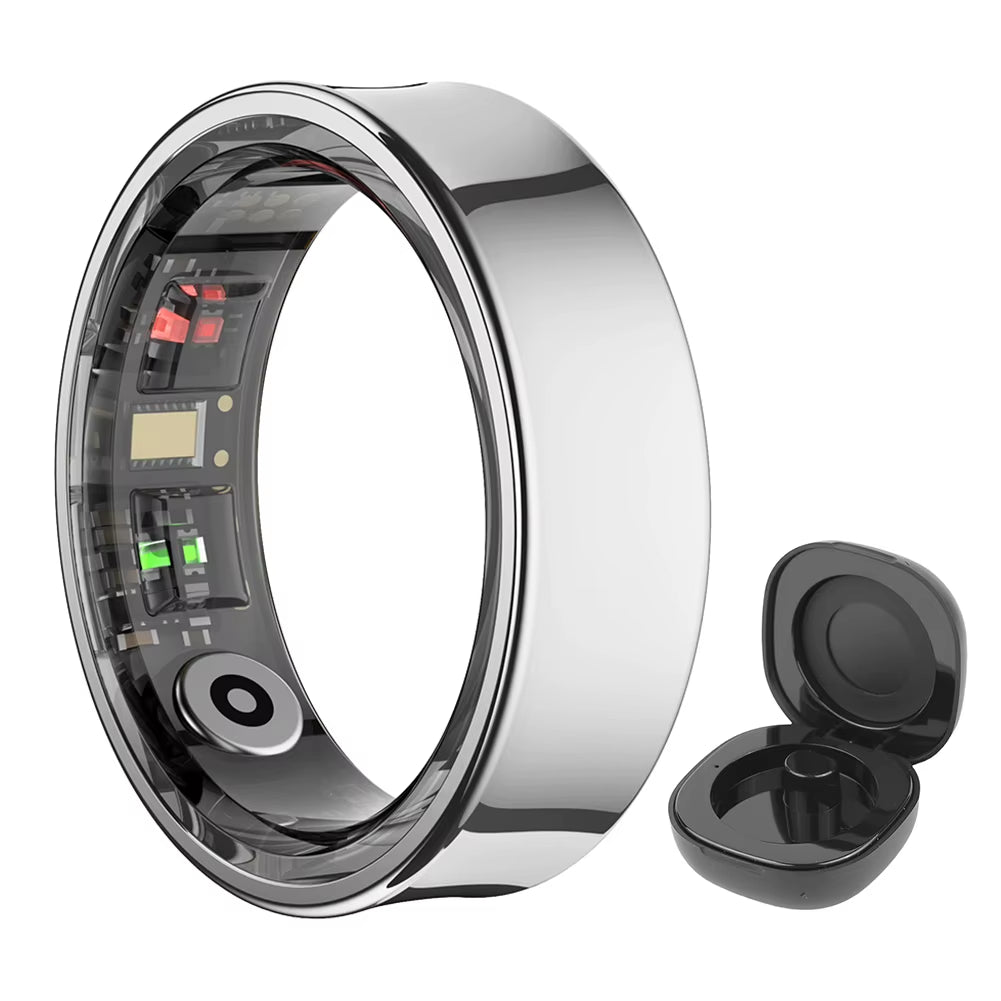 R09 Smart Ring Waterproof Health and Sleep Monitor with Temperature Tracking and Charging Case for Men and Women