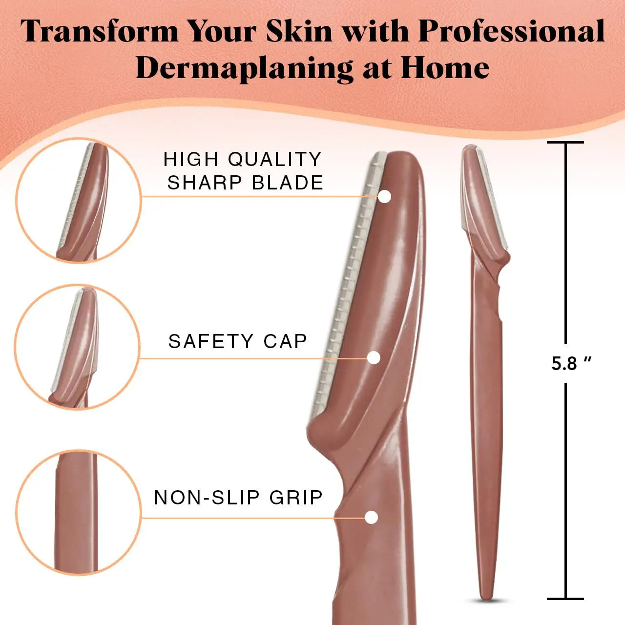 Dermaplaning Tool-12Pc Face Razors for Smooth Skin. Eyebrow Trimmer & Facial Hair Remover for Women & Men. Terracotta Design.