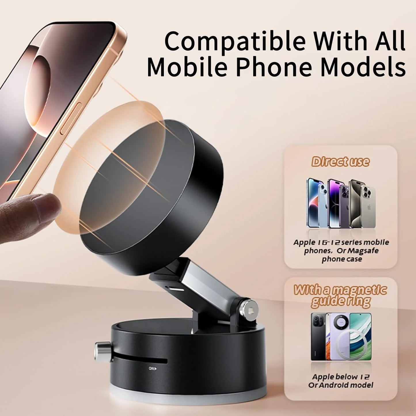 Vacuum Magnetic Phone Holder Updated Suction Cup Phone Mount Foldable Multi-Scenario Application 360° Adjustable Magnetic Phone Holder for Gym/Kitchen/Bathroom/Car/Desktop(Black)