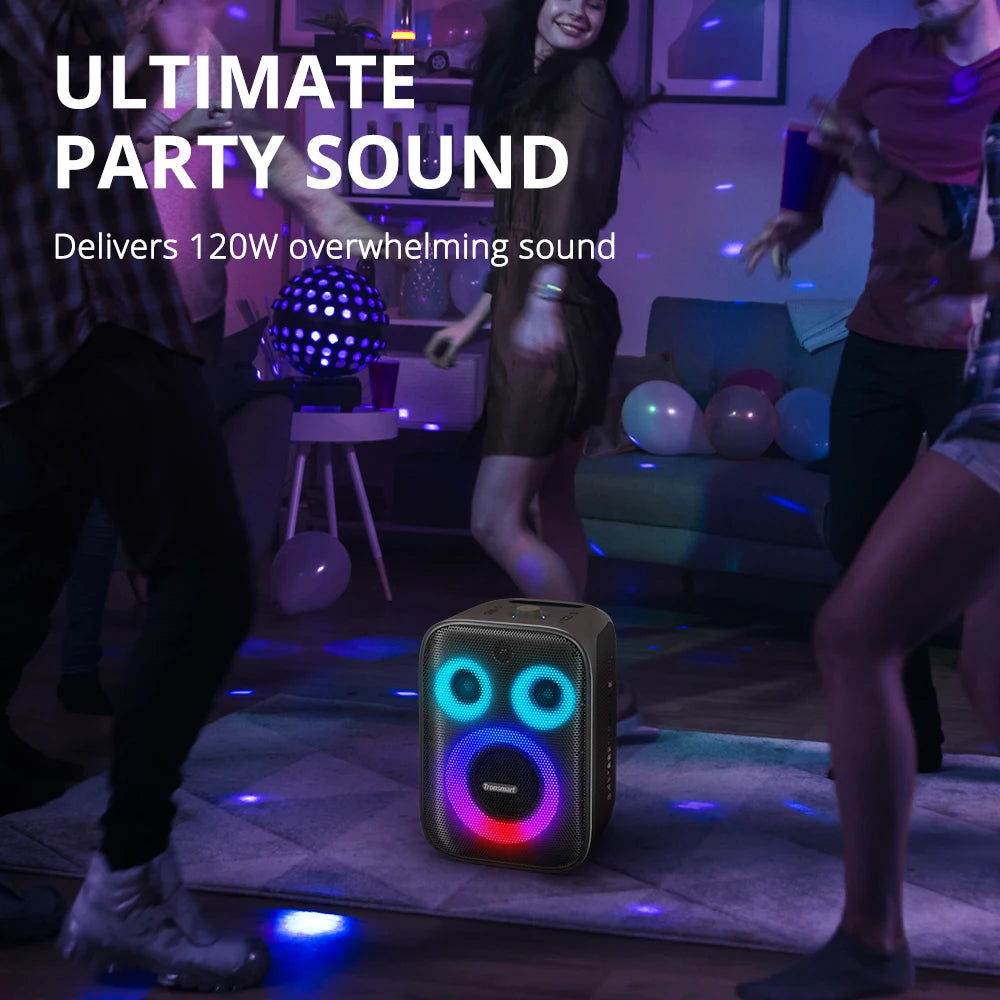 Halo 200 Speaker Bluetooth Speaker with 3 Way Sound System, 120W, Built-In/Wired Mic, Guitar Input, APP Control