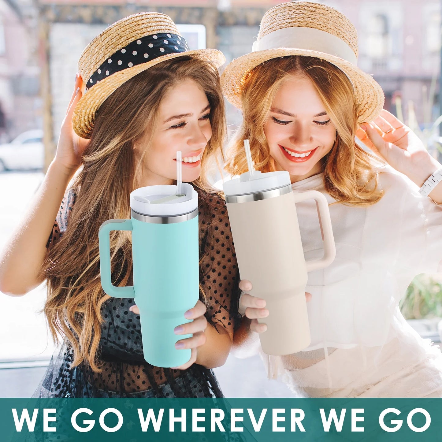 40 Oz Tumbler with Handle and Straw, Travel Mug for Car, 2-In-1 Lid Stainless Steel Tumblers