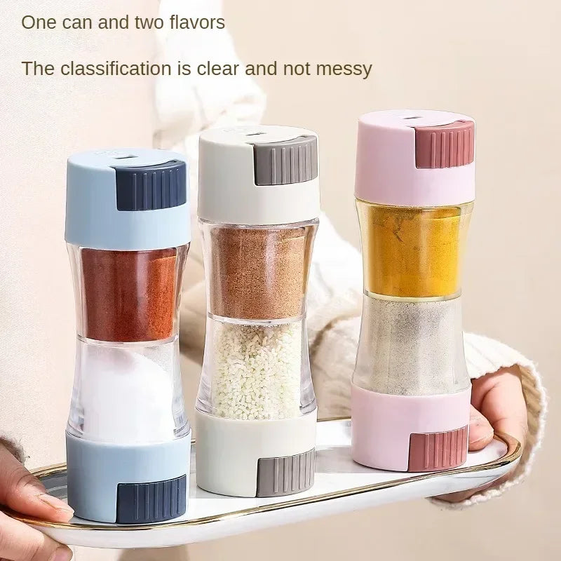 0.5G Metering Salt Shaker Press Type Dispenser Double-Headed Sugar Spice Pepper Seasoning Bottle Quantitative Sprinkle Salt Tool