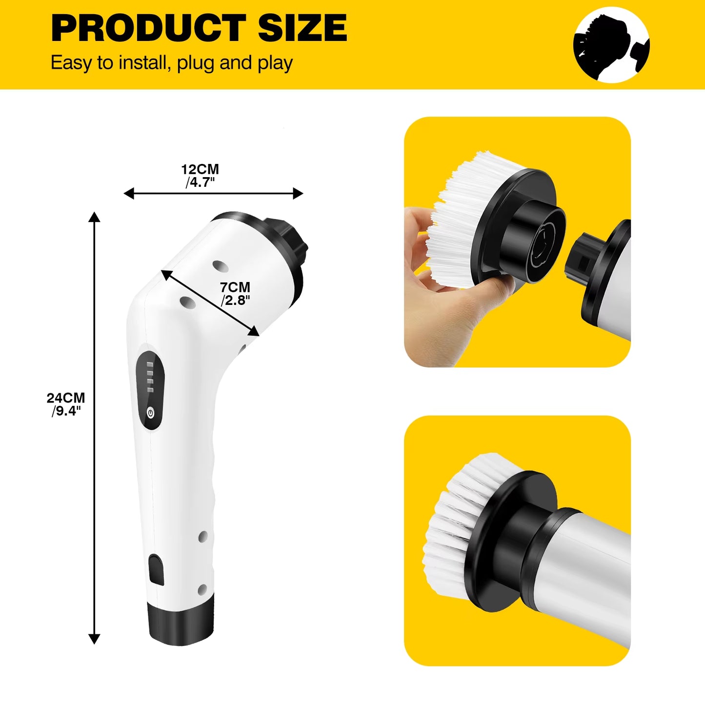 3-In-1 Electric Spin Scrubber - IPX7 Waterproof, 3 Brush Heads, 2 Speeds for Bathroom/Kitchen/Tile/Car Cleaning