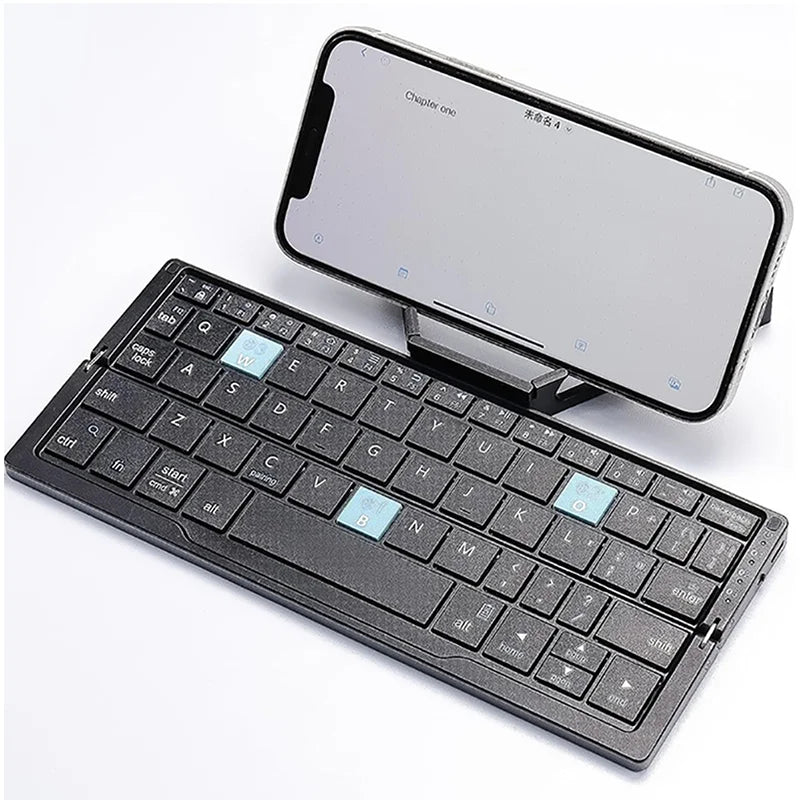Folding Mini Keyboard Wireless Bluetooth Keypad Supported 3 Devices with Stand Rechargeable Keyboard for Phone Tablet