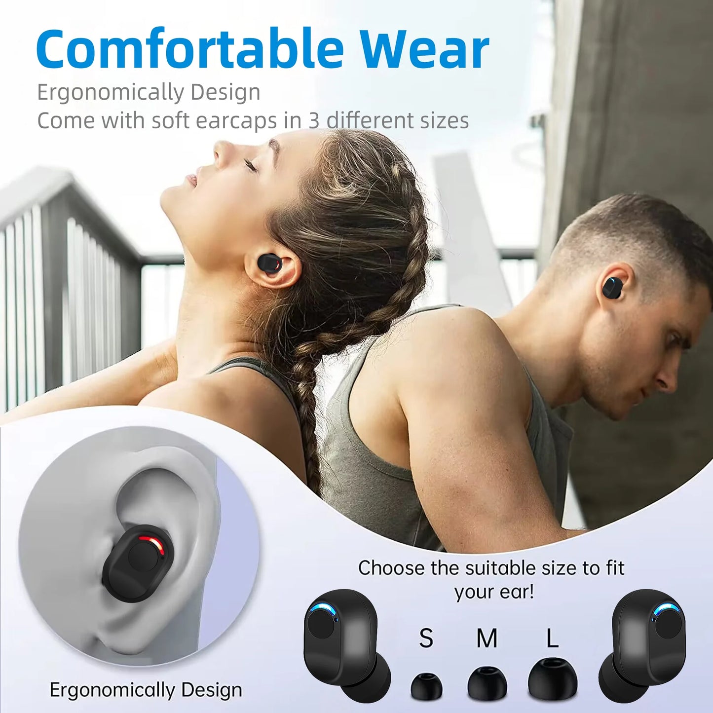 Wireless Earbuds, Bluetooth 5.3 Gaming Wireless Headphones IPX7 Waterproof TWS Deep Bass Stereo Noise Cancelling Headset in Ear with Charging Case LED Battery Display for Sport Android/Ios