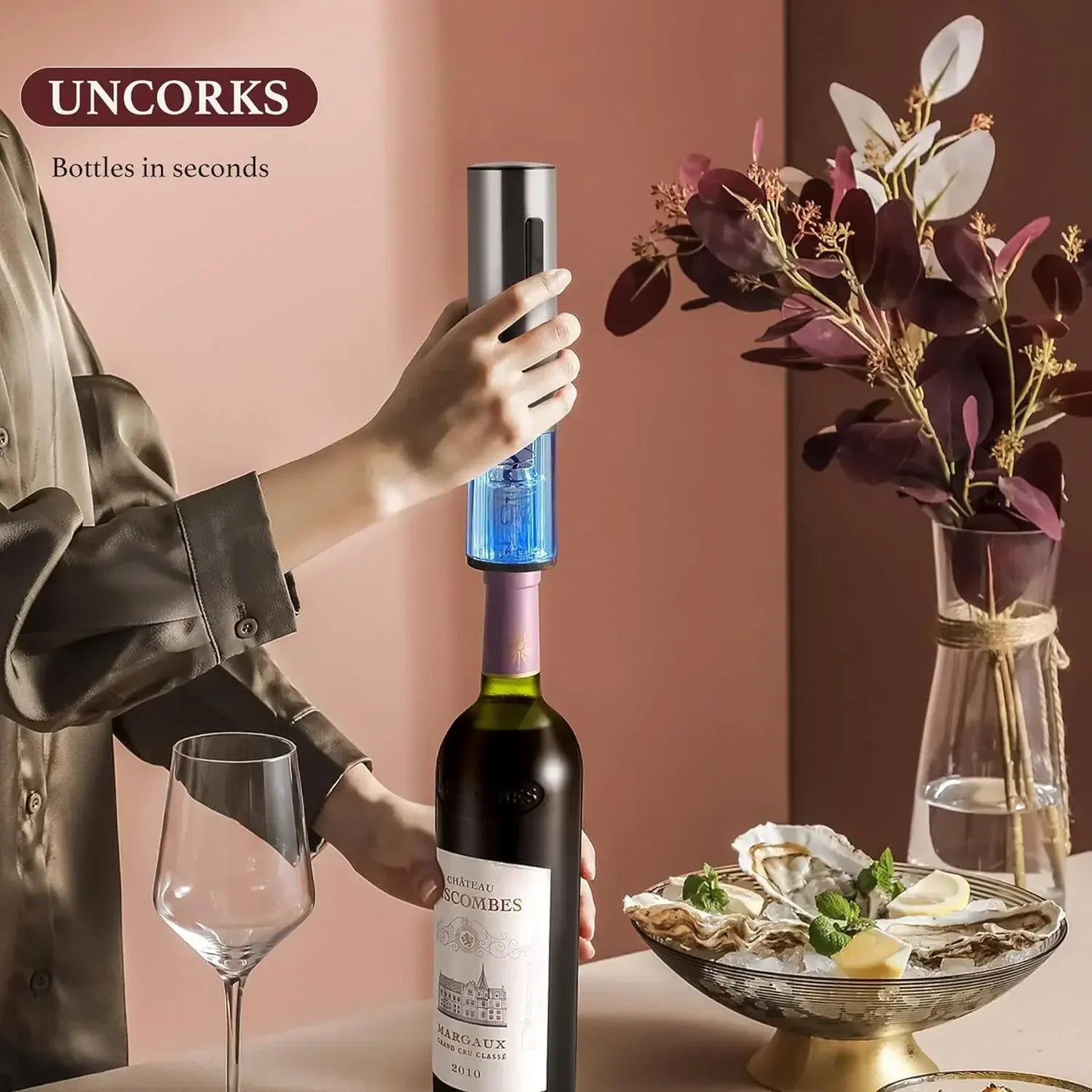 Electric Wine Opener Rechargeable Set, Automatic Electric Wine Opener with Stand with Foil Cutter, Pourer, Vacuum Stopper Nurse