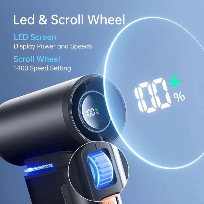 Handheld Turbo Fan, 100 Speeds Adjustable Mini Personal Fan, 9000Mah USB Rechargeable Battery Operated, LED Di