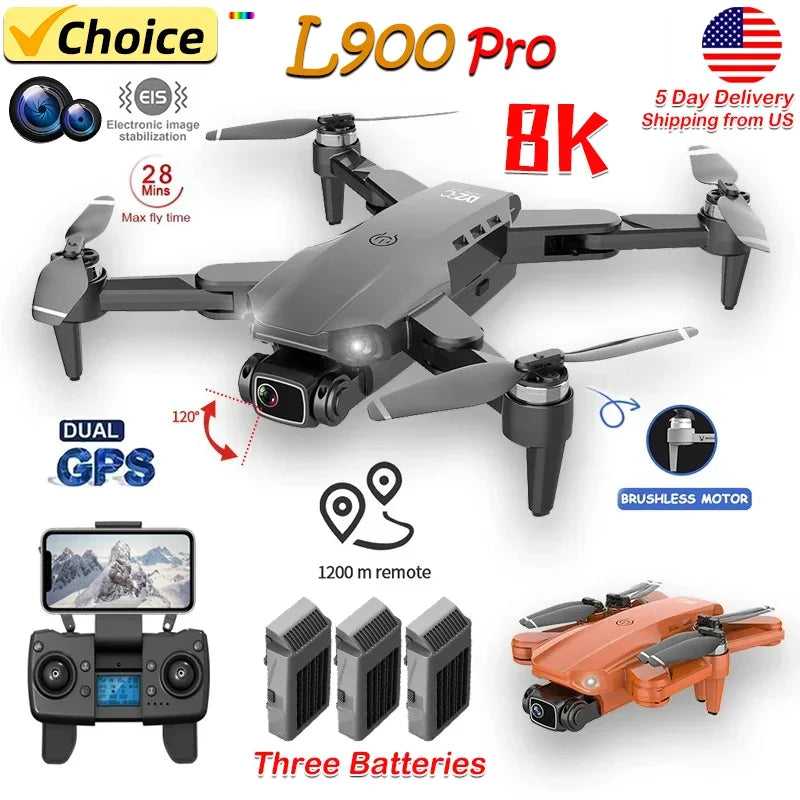 L900 Pro Drone 4K Professional 5G GPS HD Dual Camera Brushless Foldable Quadcopter 1.2KM RC Distance Drone Toy for Adults