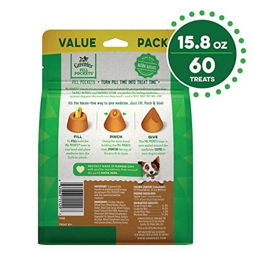 Pill Pockets for Dogs Peanut Butter Large, Capsule Size Soft Dog Treats, 15.8 Oz, (60 Pk)
