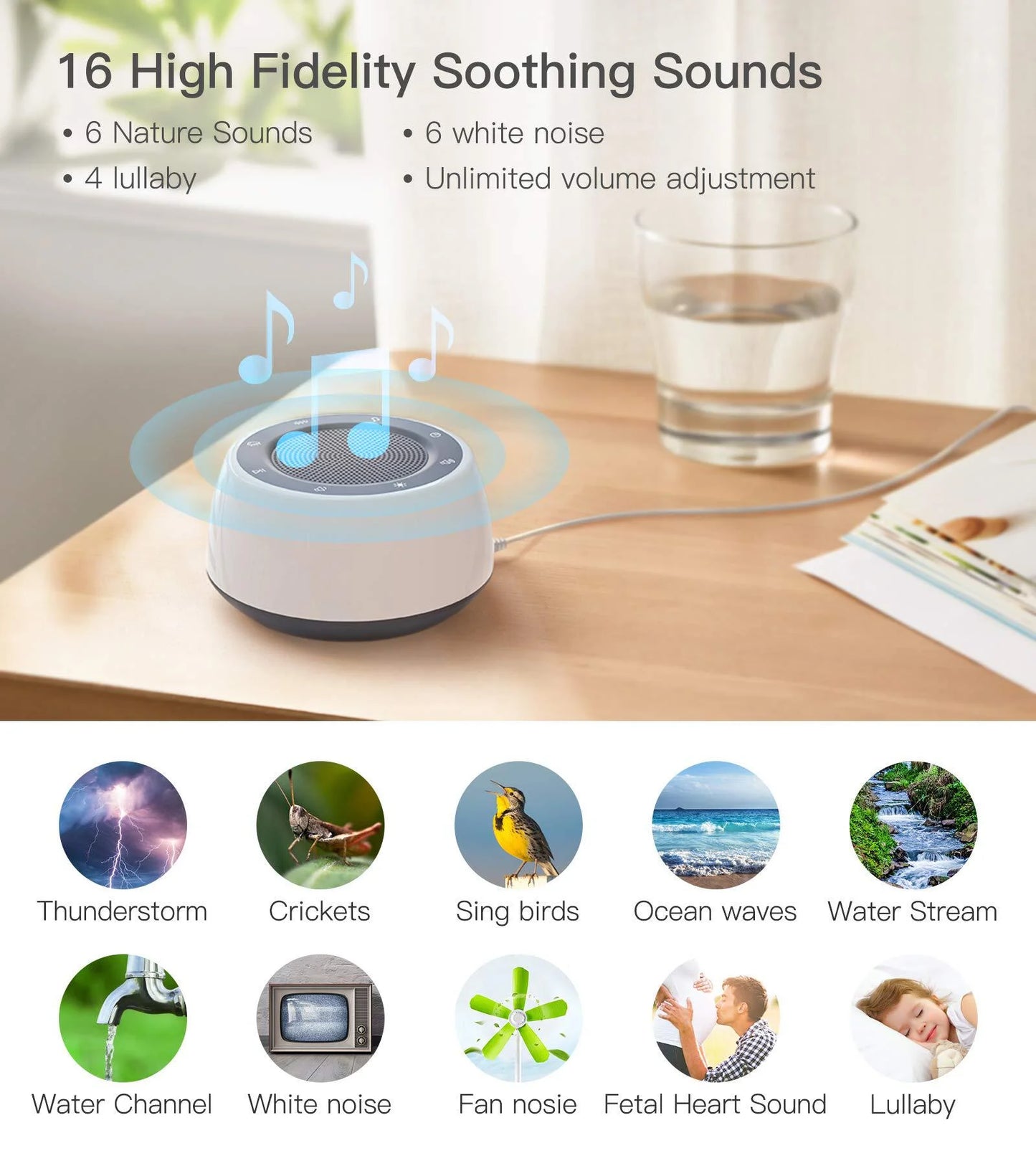 White Noise Machine - 16 Sounds | Calming Sound Device