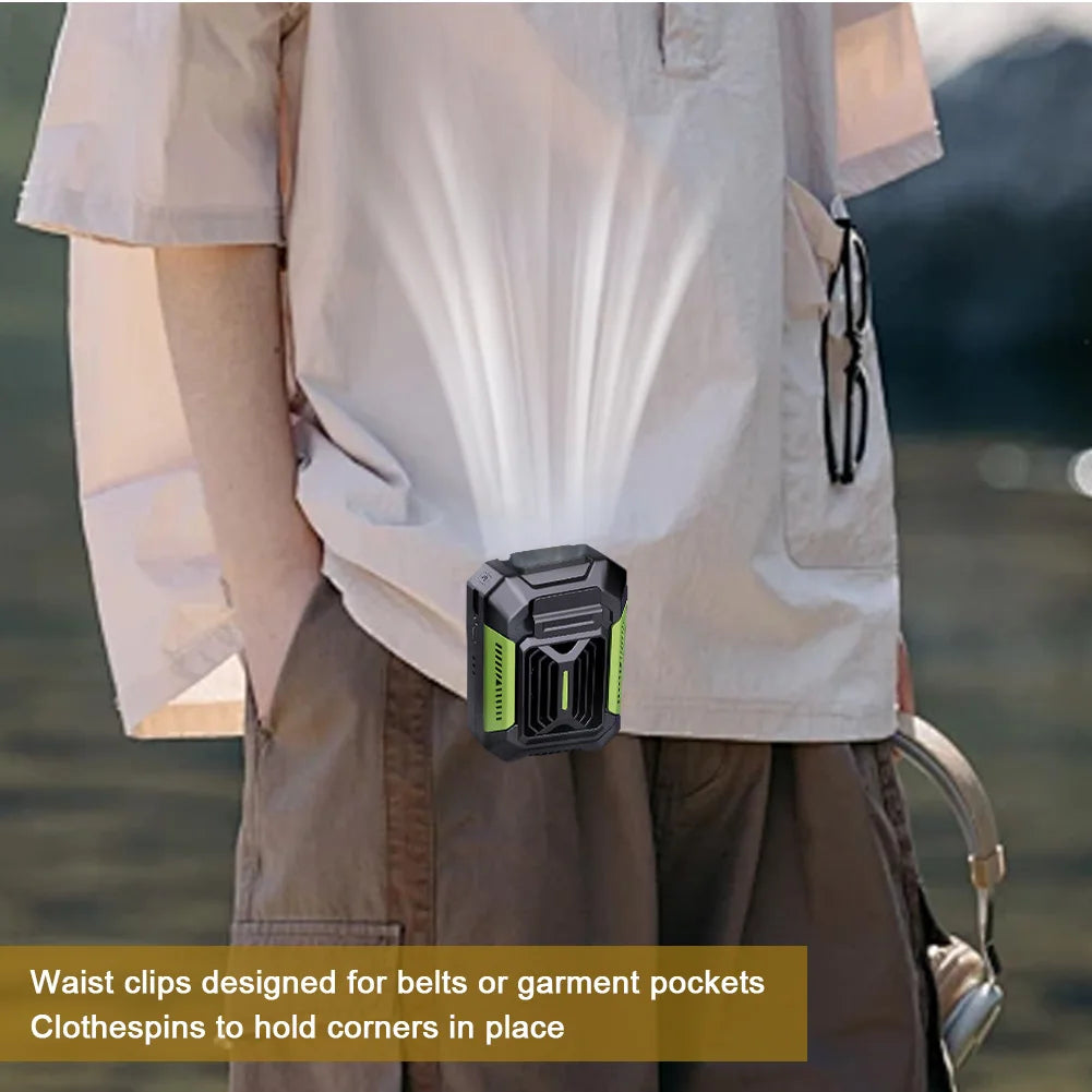 Waist Clip Fan Portable Mini Hanging Neck Fan USB Rechargeable Fan Small Outdoor Camping Waist Fan with Power Bank LED Light