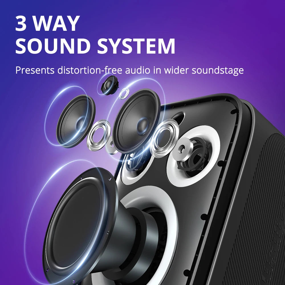 Halo 200 Speaker Bluetooth Speaker with 3 Way Sound System, 120W, Built-In/Wired Mic, Guitar Input, APP Control