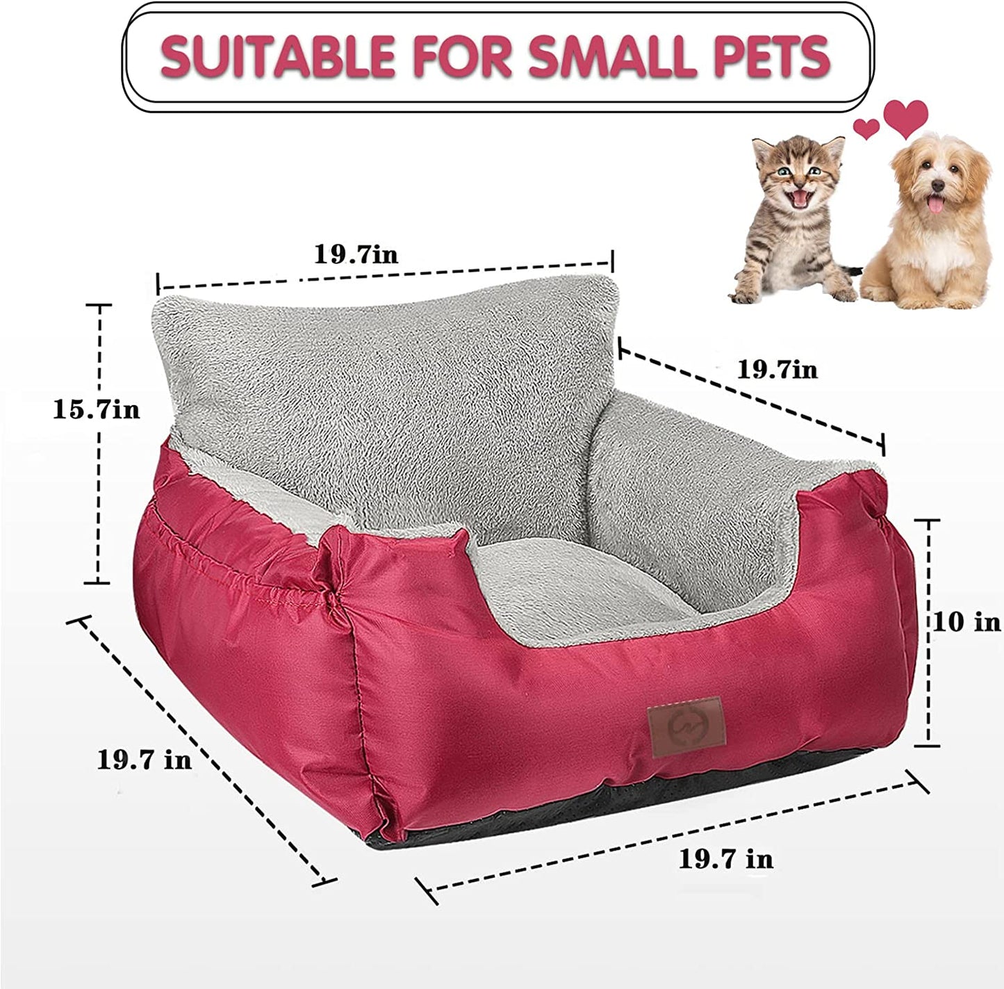 Dog Car Seat for Small Dogs - Warm Soft Washable Bed with Storage Pocket and Clip-On Safety Leash - Portable Travel Carrier Booster