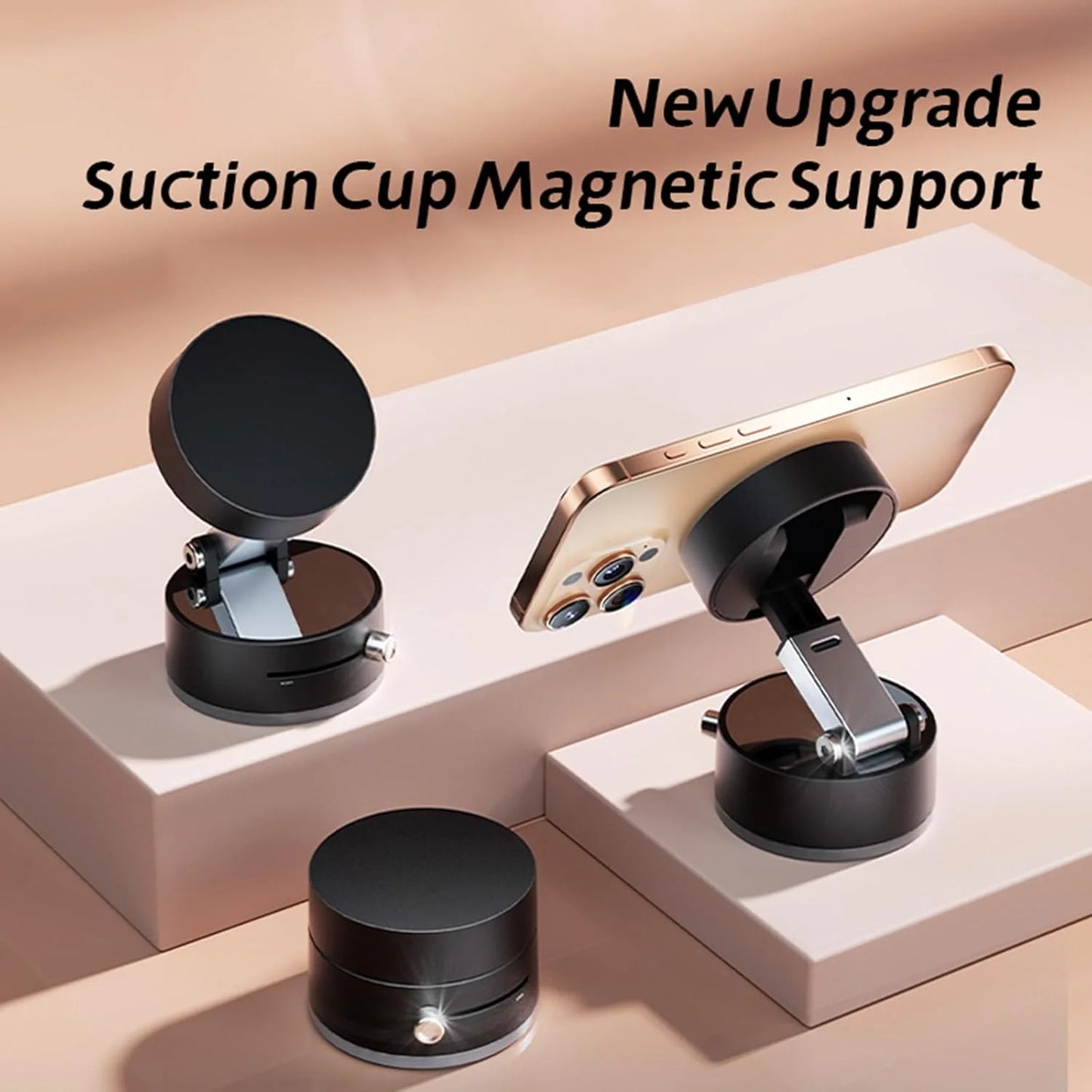 Vacuum Magnetic Phone Holder Updated Suction Cup Phone Mount Foldable Multi-Scenario Application 360° Adjustable Magnetic Phone Holder for Gym/Kitchen/Bathroom/Car/Desktop(Black)