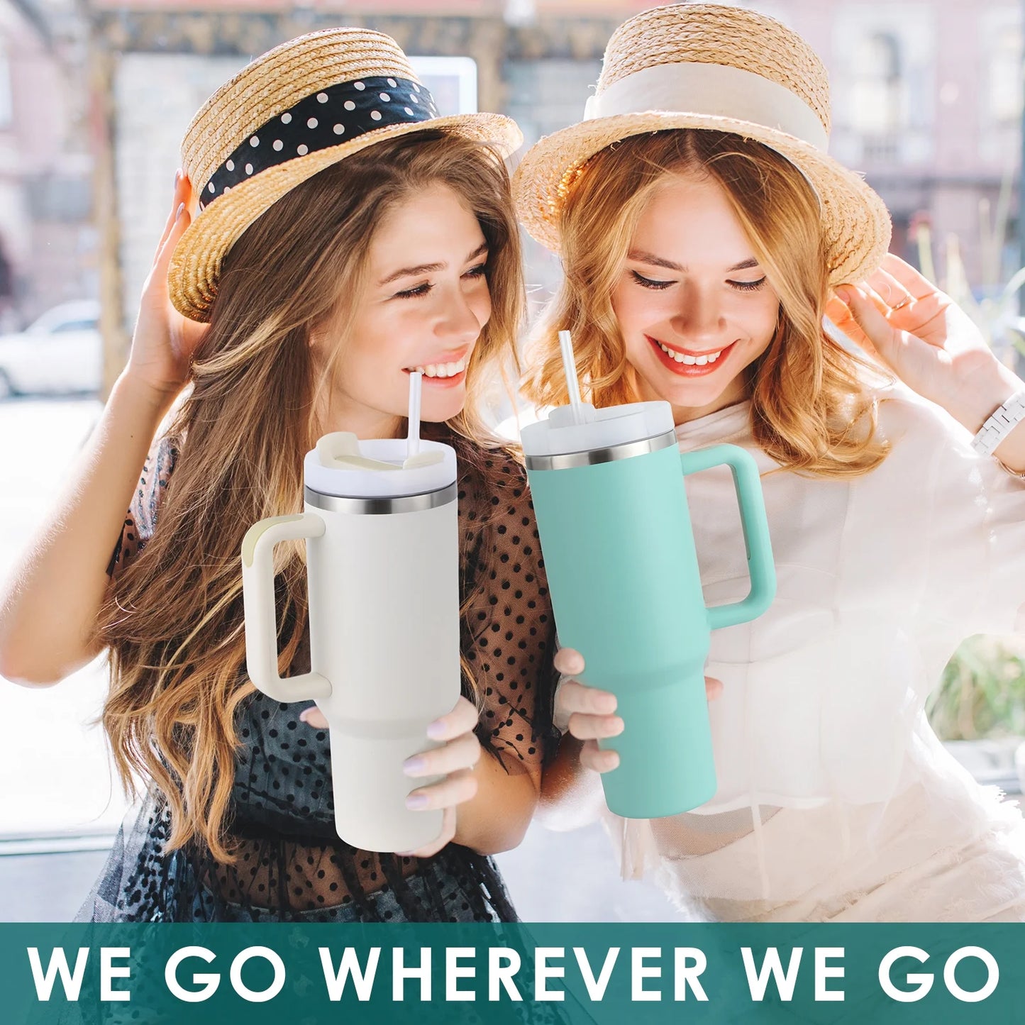 40 Oz Tumbler with Handle and Straw, Travel Mug for Car, 2-In-1 Lid Stainless Steel Tumblers