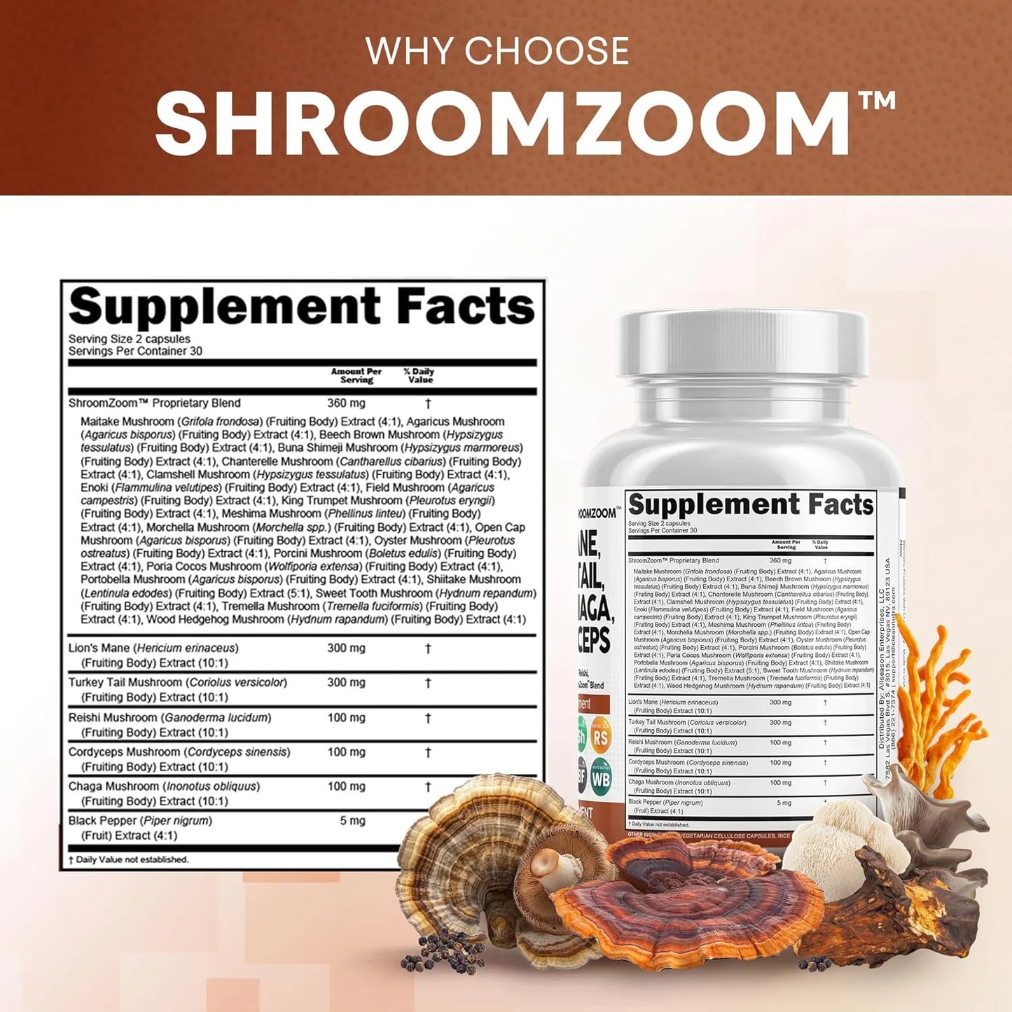 Lions Mane 3000Mg 20In1 Mushroom Supplement with Turkey Tail 2000Mg Reishi 1000Mg Cordyceps Chaga 1000Mg Maitake Meshima Poria Cocos Shiitake Oyster Porcini Enoki 60 Count