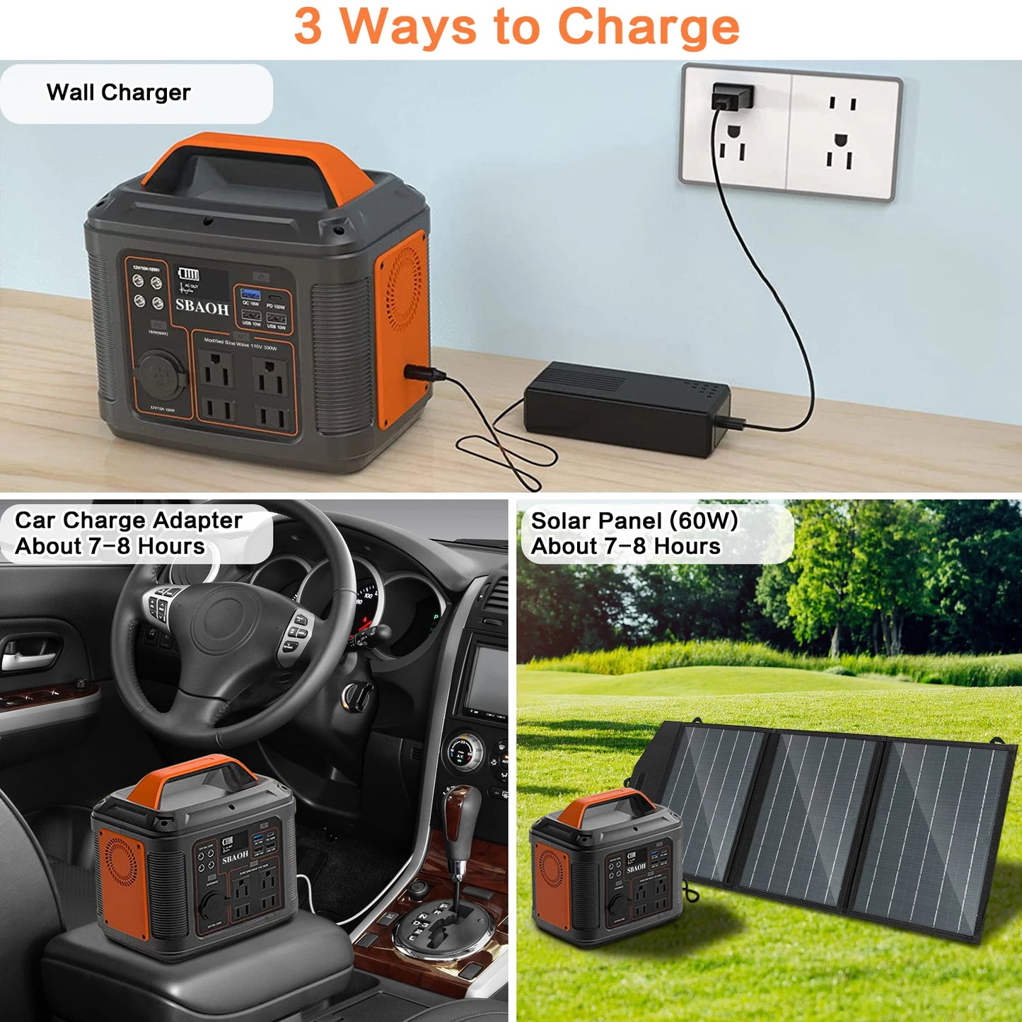 Portable Power Station, 300W 296Wh Solar Generator Quick Charge / 110V AC Outlets/Dc Ports and LED Flashlight, Lithium Battery B