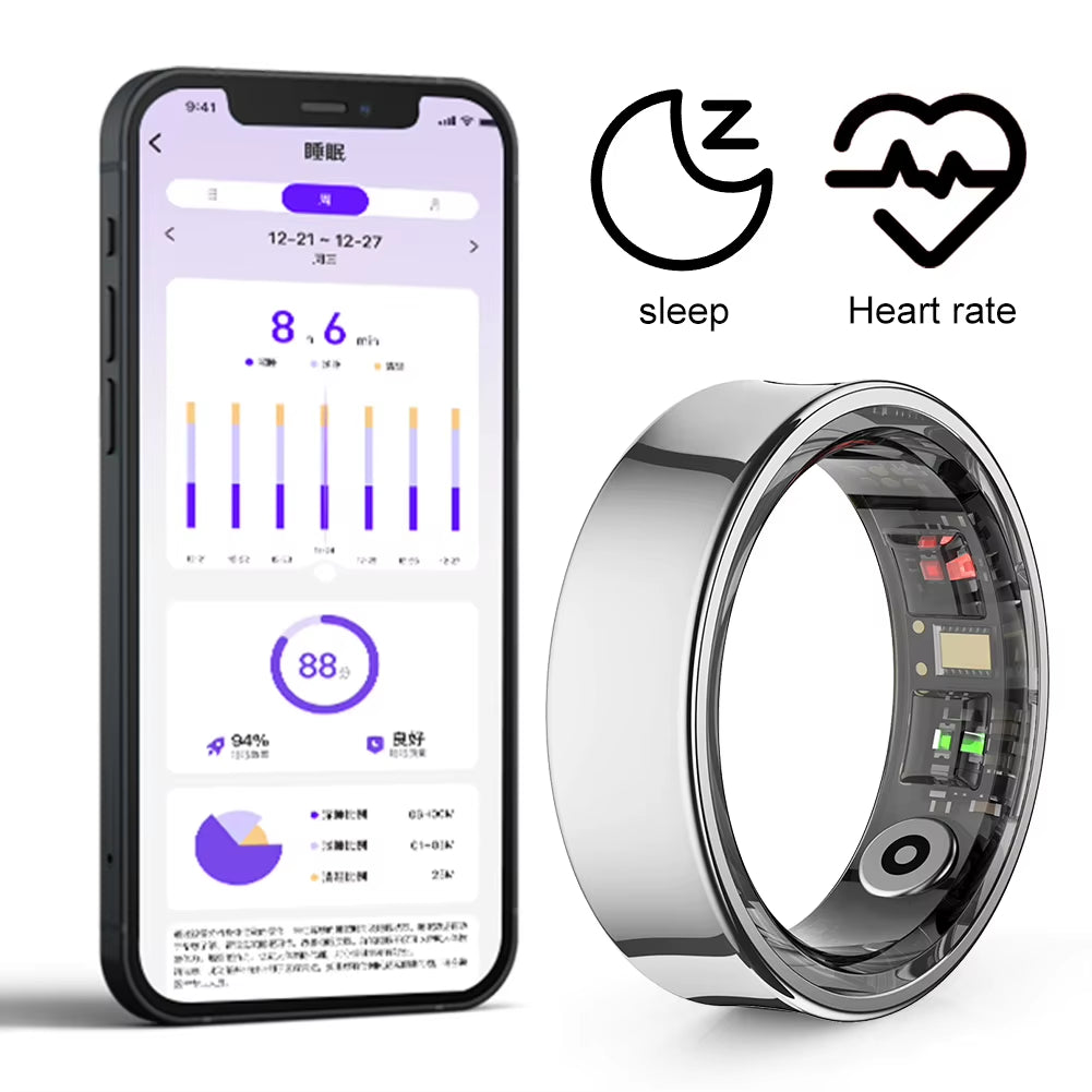 R09 Smart Ring Waterproof Health and Sleep Monitor with Temperature Tracking and Charging Case for Men and Women