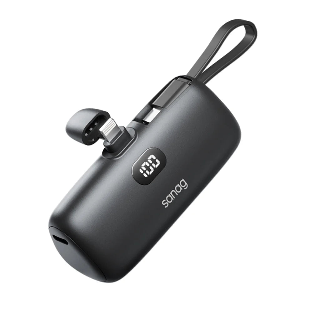 Power Fob 5000Mah Portable Power Bank with Type-C Cable & Phone Holder ā Fast Charging for Android, Black