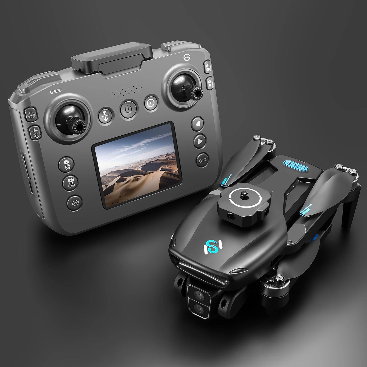 Long-Endurance Brushless Drone Dual Cameras Brushless Motor Foldable Quad Obstacle Avoidance 5.9Inch LCD Remote Controller