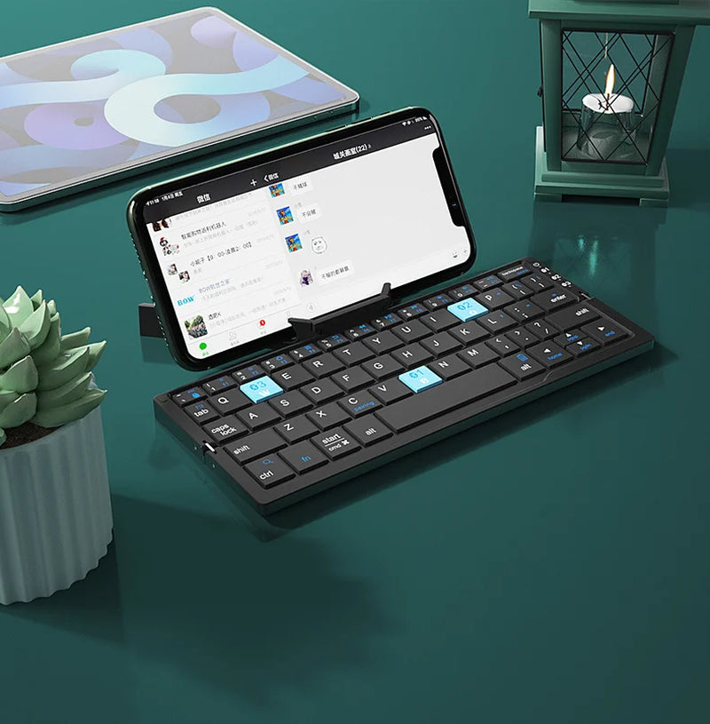 Folding Mini Keyboard Wireless Bluetooth Keypad Supported 3 Devices with Stand Rechargeable Keyboard for Phone Tablet