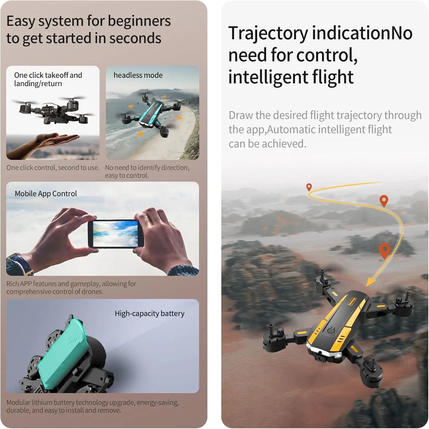 Foldable Drone with 1080P HD FPV Camera - 3D Flip,540 ° Intelligent Obstacle Avoidance,Gesture Recognition, Intelligent Hovering