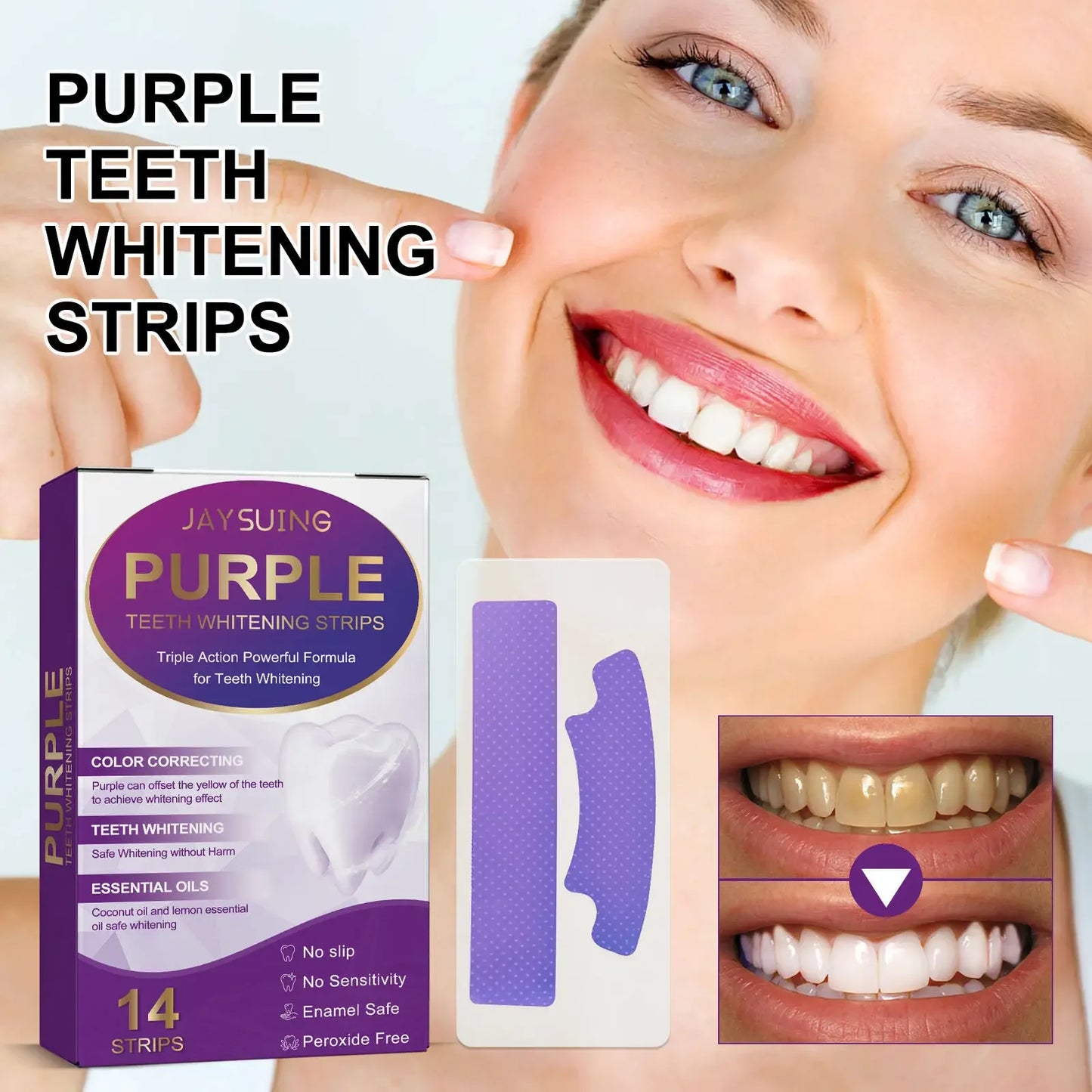 14Pcs Teeth Whitening Strips Purple Oral Fresh Breath Remove Yellow Cleaning Dental Bleaching Tooth Whitener Patches