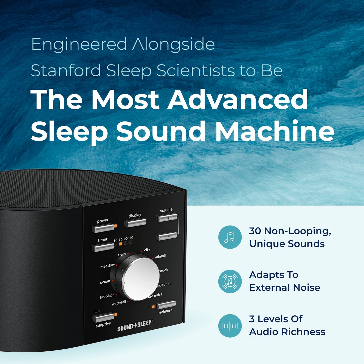 Sound + Sleep Noise Machine - White Noise Machine - Non-Looping Environmental/Nature Sounds for Sleep & Relaxation - with Sleep Timer & Headphone Jack - Black