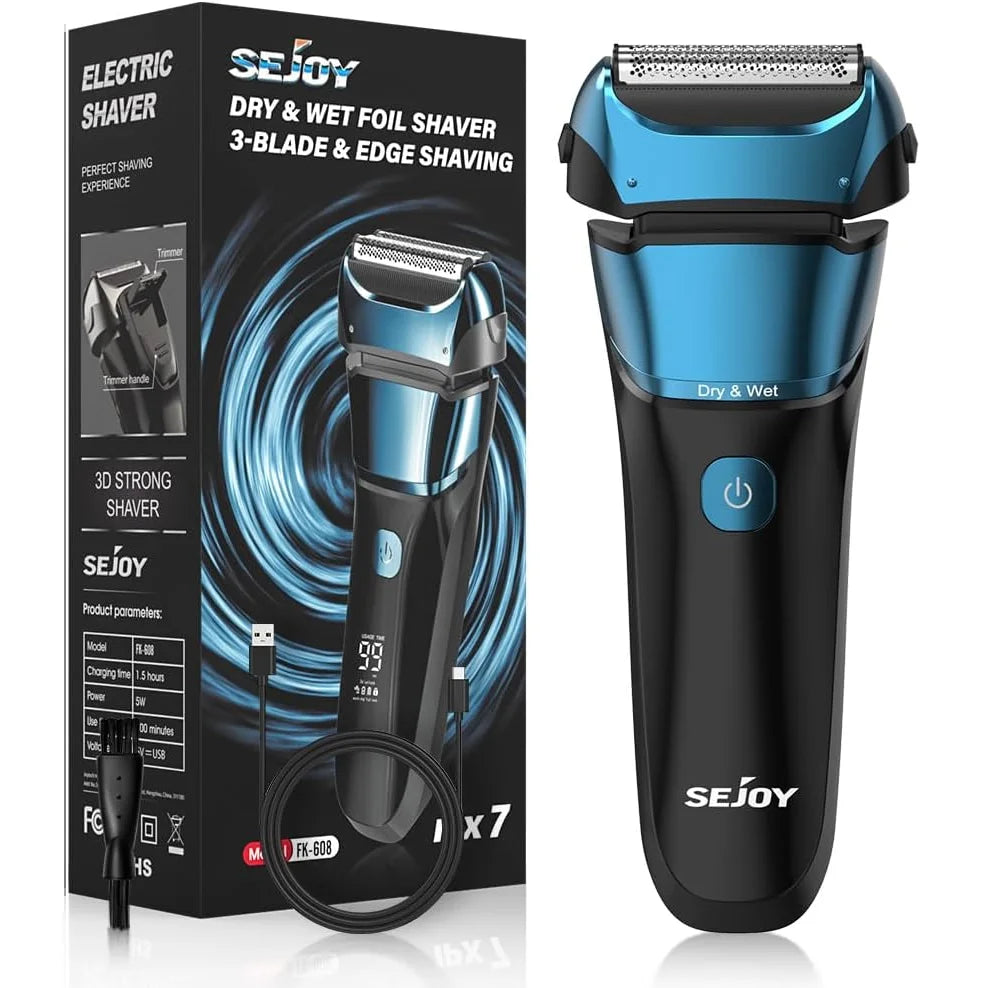 Electric Razor for Men Foil Shaver with 3-Blade Edge Shaving Area, 7500 RPM High Speed Motor Digital Power Display Mens El