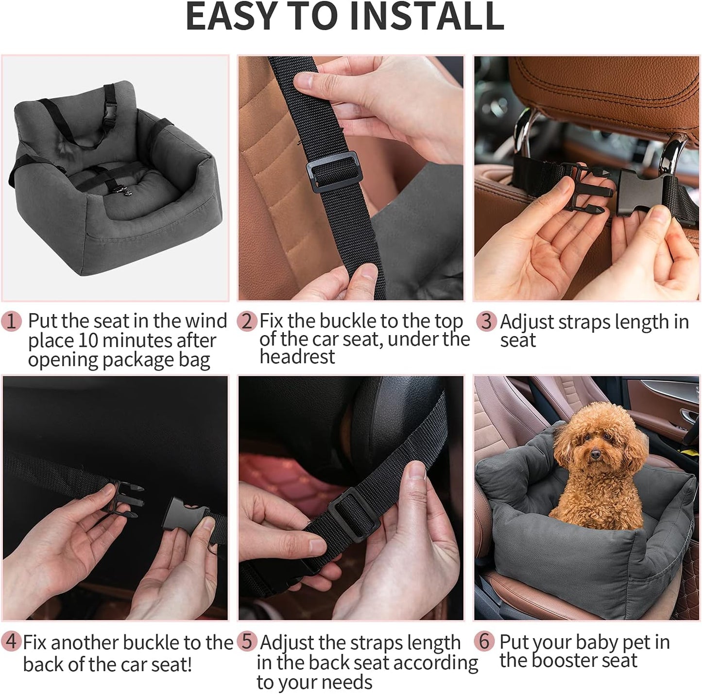 Dog Car Seat,Pet Booster Seat Dog Bed Pet Travel Safety Car Seat with Storage Pocket for Small Dogs or Cats