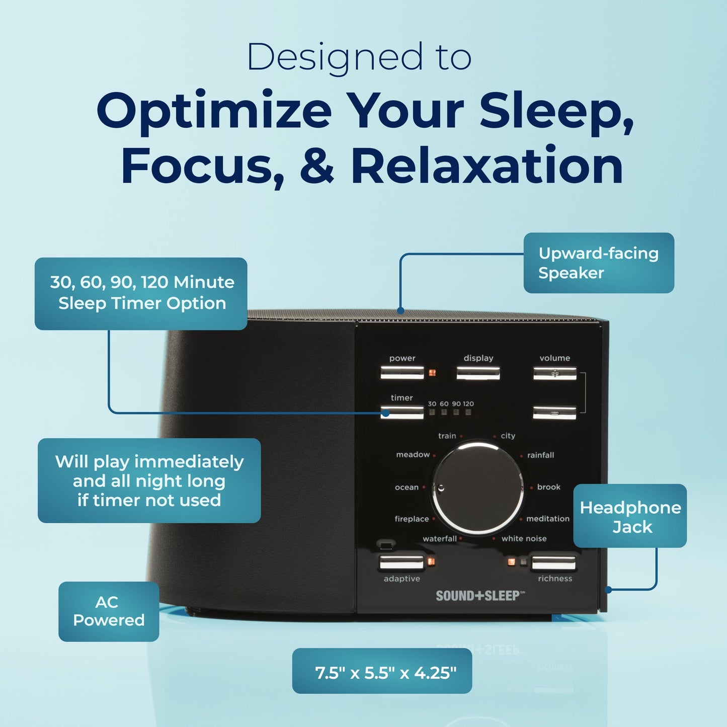Sound + Sleep Noise Machine - White Noise Machine - Non-Looping Environmental/Nature Sounds for Sleep & Relaxation - with Sleep Timer & Headphone Jack - Black