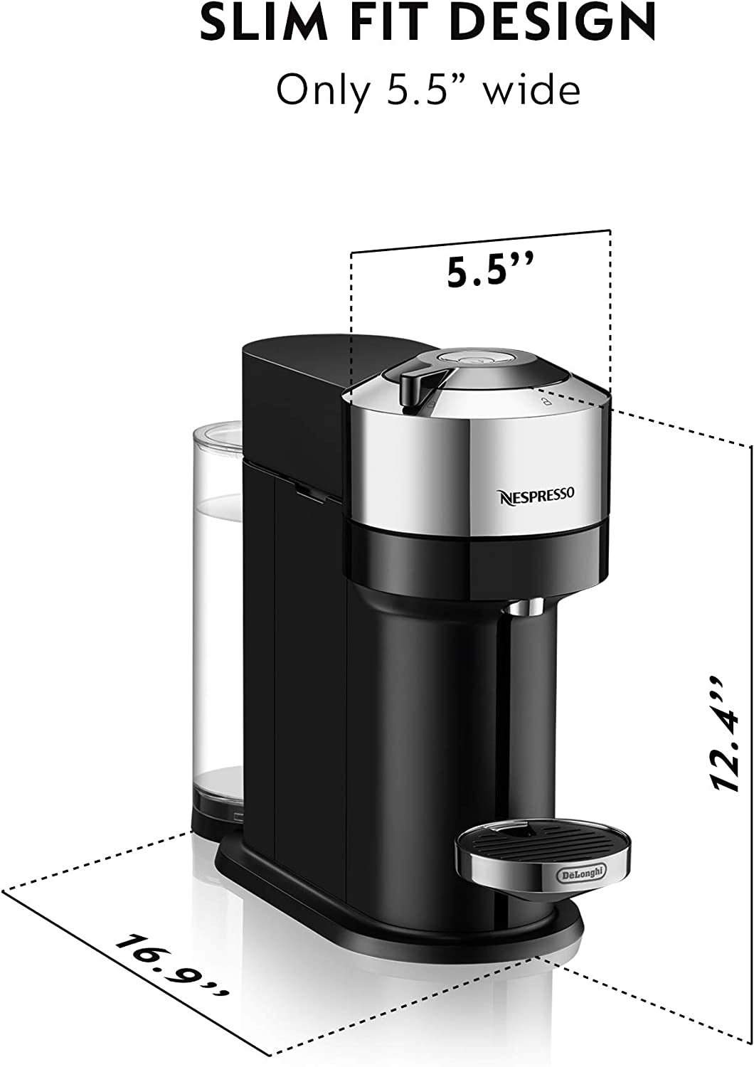 Vertuo Next Deluxe Coffee and Espresso Machine by De'Longhi, Chrome