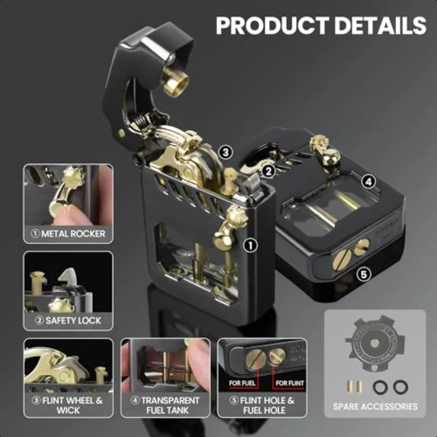 Lighter Cool Trench Lighter Mecha Metal Rocker Lighters Windproof Refillable Kerosene Lighters with Unique Transparent Visible