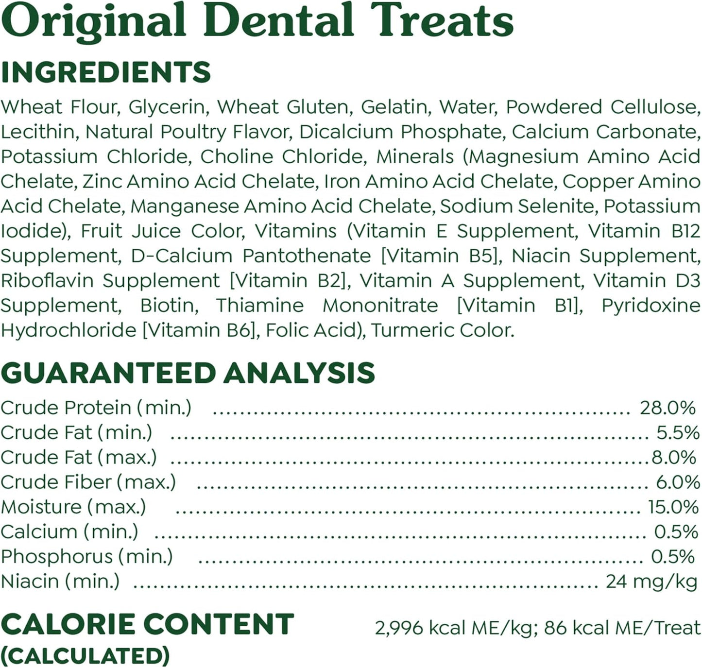 Original Regular Dental Dog Treats, (4) 18 Ct Packs (72 Treats Total)