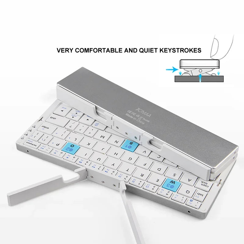 Folding Mini Keyboard Wireless Bluetooth Keypad Supported 3 Devices with Stand Rechargeable Keyboard for Phone Tablet