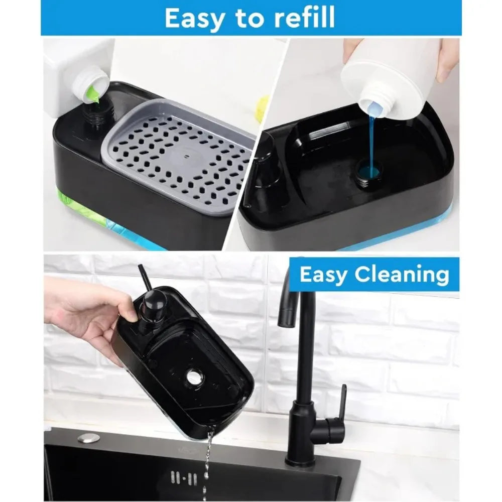Hand and Soap Dispenser Set for Kitchen, Dual with Sponge Holder, 3-In-1 Countertop Pump for Kitchen Sink, Useful Gadgets