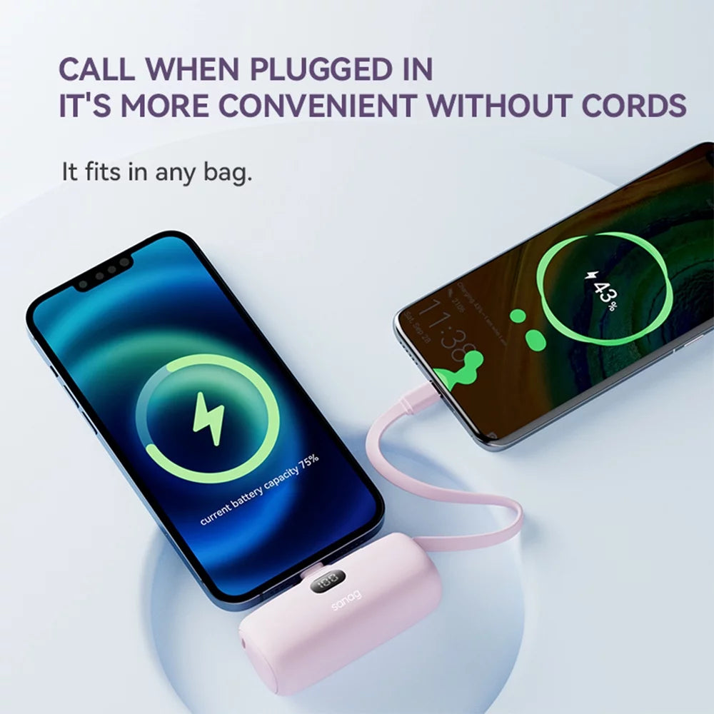 Power Fob 5000Mah Portable Power Bank with Type-C Cable & Phone Holder ā Fast Charging for Android, Black