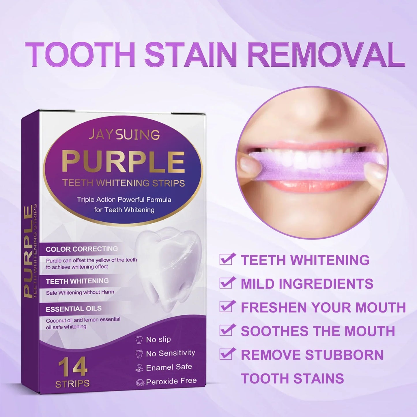 14Pcs Teeth Whitening Strips Purple Oral Fresh Breath Remove Yellow Cleaning Dental Bleaching Tooth Whitener Patches