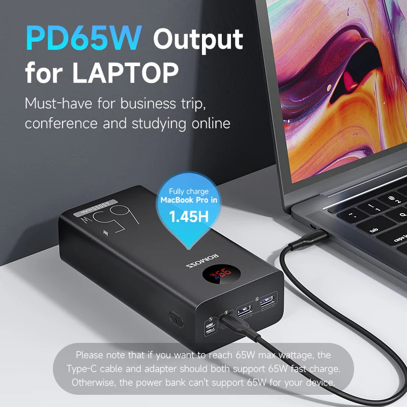 PEA40PRO Power Bank 40000Mah 65W Fast Charge USB C External Battery Portable Powerbank for Laptop Iphone 15 Xiaomi Huawei