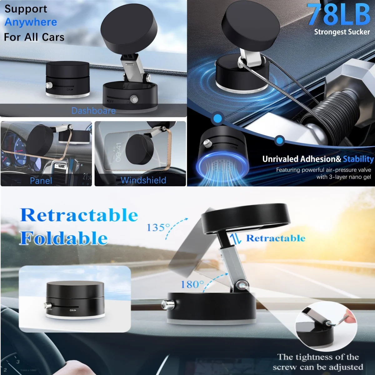 Cell Phone Holder Vacuum Magnetic Adsorption for Car Mount Convenient Folding Suction Cup Household Lazy Holder for Multi-Purpose Scenes