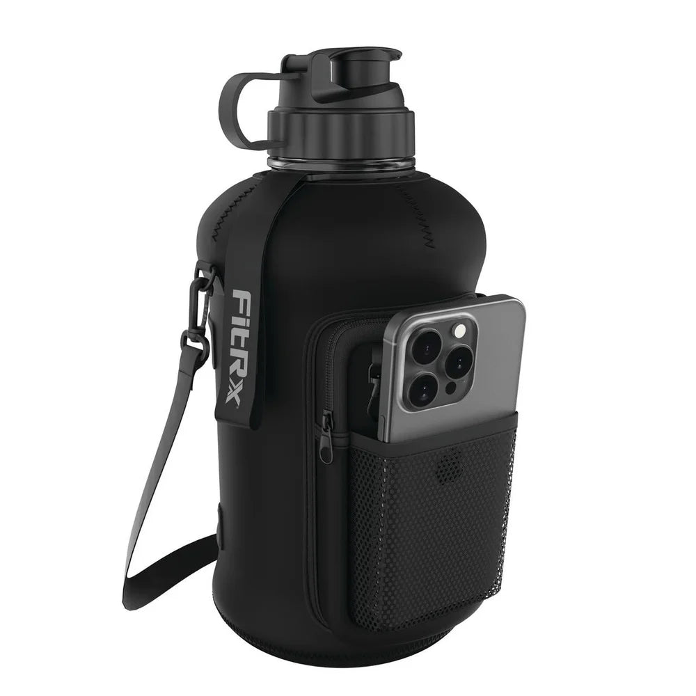 Half Gallon Water Bottle with Neoprene Sleeve Storage Pocket Carry Strap BPA Free 68Oz Portable Hydration Jug Adults