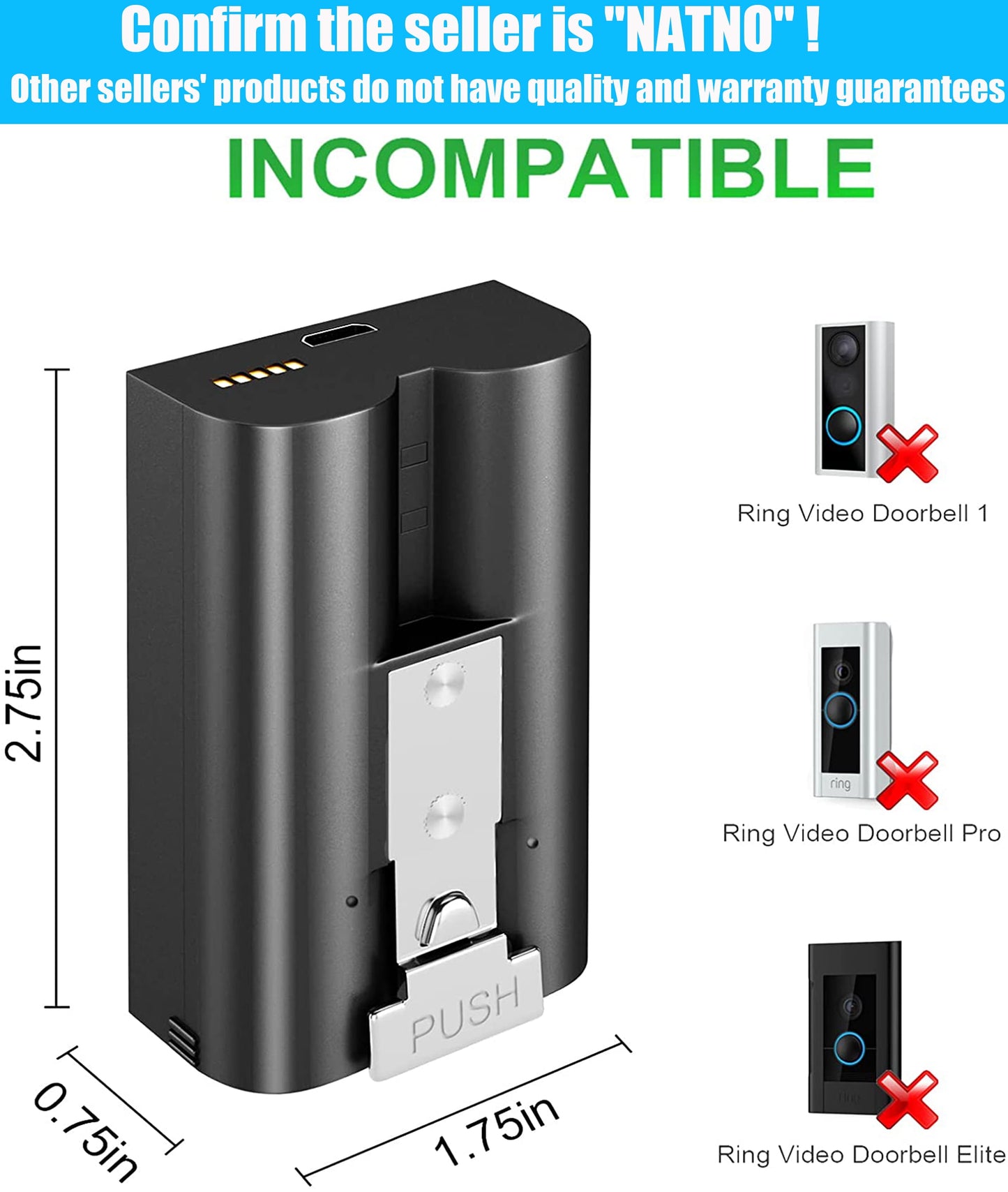 2-Pack 6040Mah Rechargeable 3.65V Battery Compatible with Video Rings Doorbell Camera Battery for 2/3/3Plus/4 Spotlight Camera, Stick up Camera and Peephole Camera