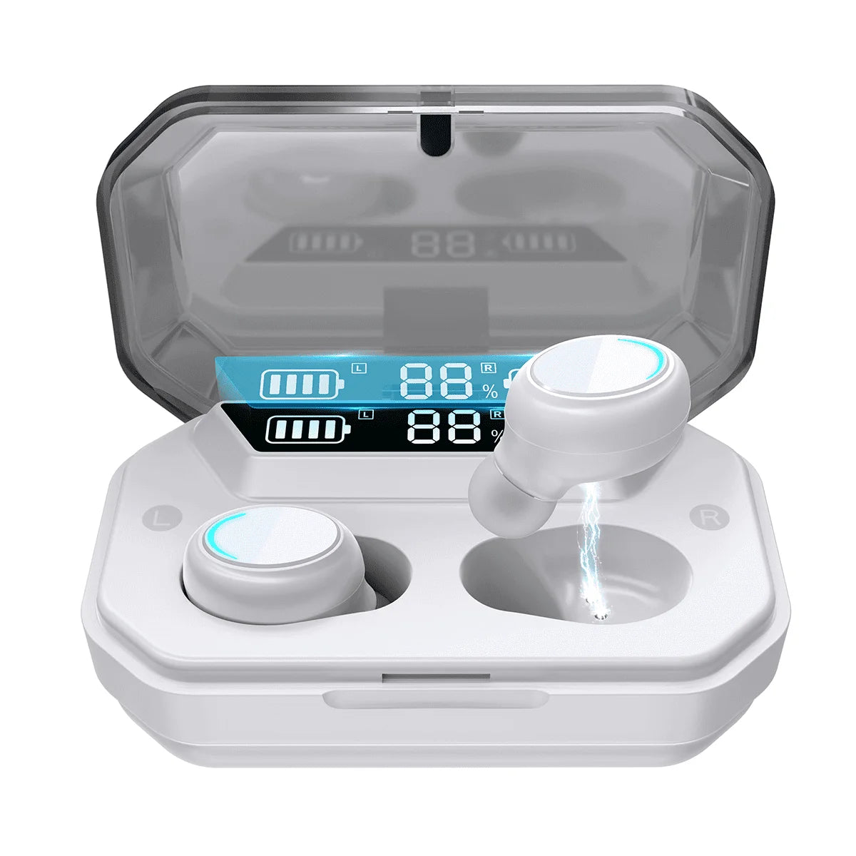 Wireless Earbuds Bluetooth 5.0 Headphones IPX7 Waterproof TWS Deep Bass Stereo Noise Cancelling Headset in Ear W/ 140H Playtime Mic USB-C Charging Case LED Battery Display for Sport Android/Ios,White