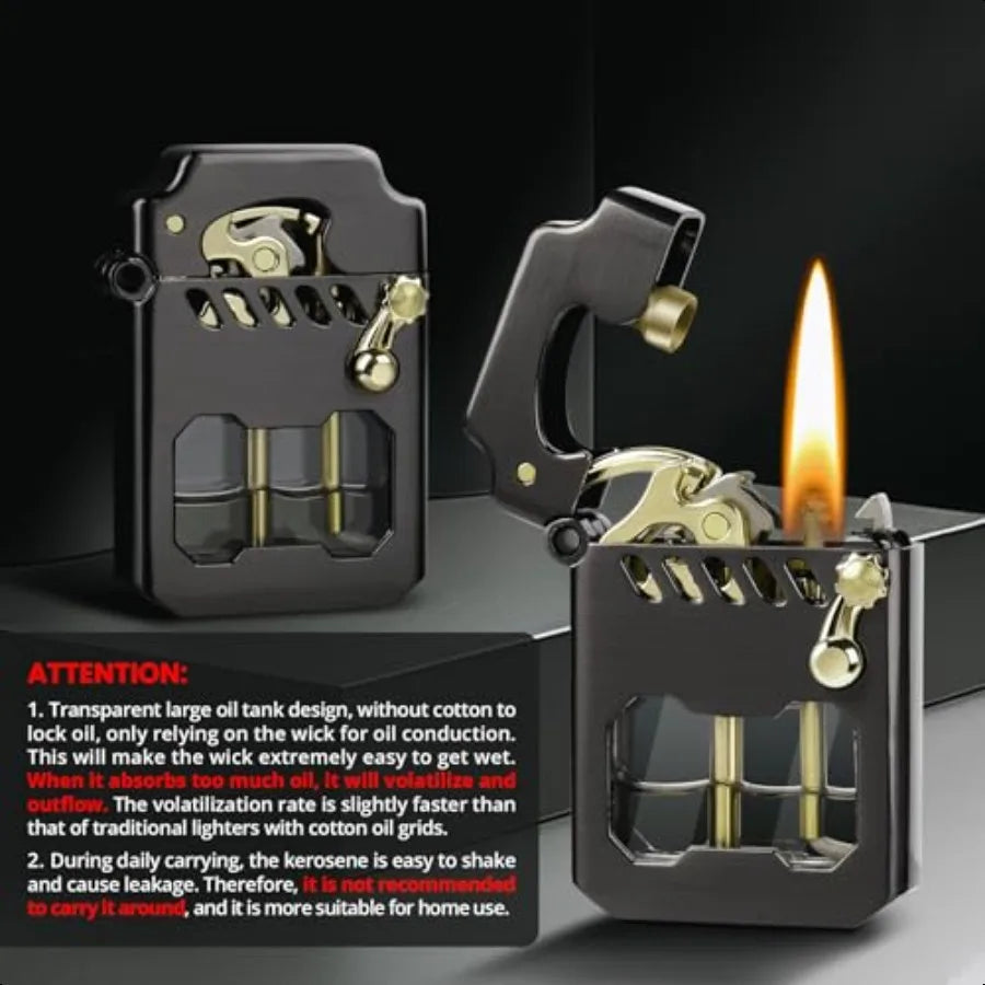 Lighter Cool Trench Lighter Mecha Metal Rocker Lighters Windproof Refillable Kerosene Lighters with Unique Transparent Visible