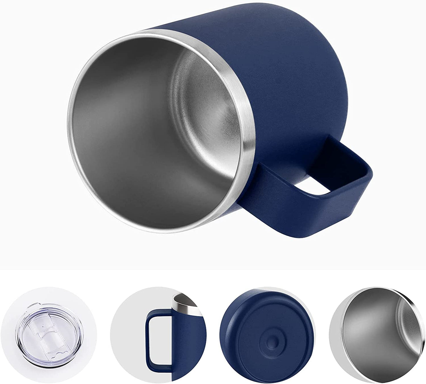 2 Pack Stainless Steel Coffee Mugs with Handle, 12Oz Insulated Coffee Mug, Double Wall Vacuum Insulated Camping Mug with Lid, Thermal Coffee Mug for Coffee, Tea, Hot and Cold Drinks (Navy Blue)