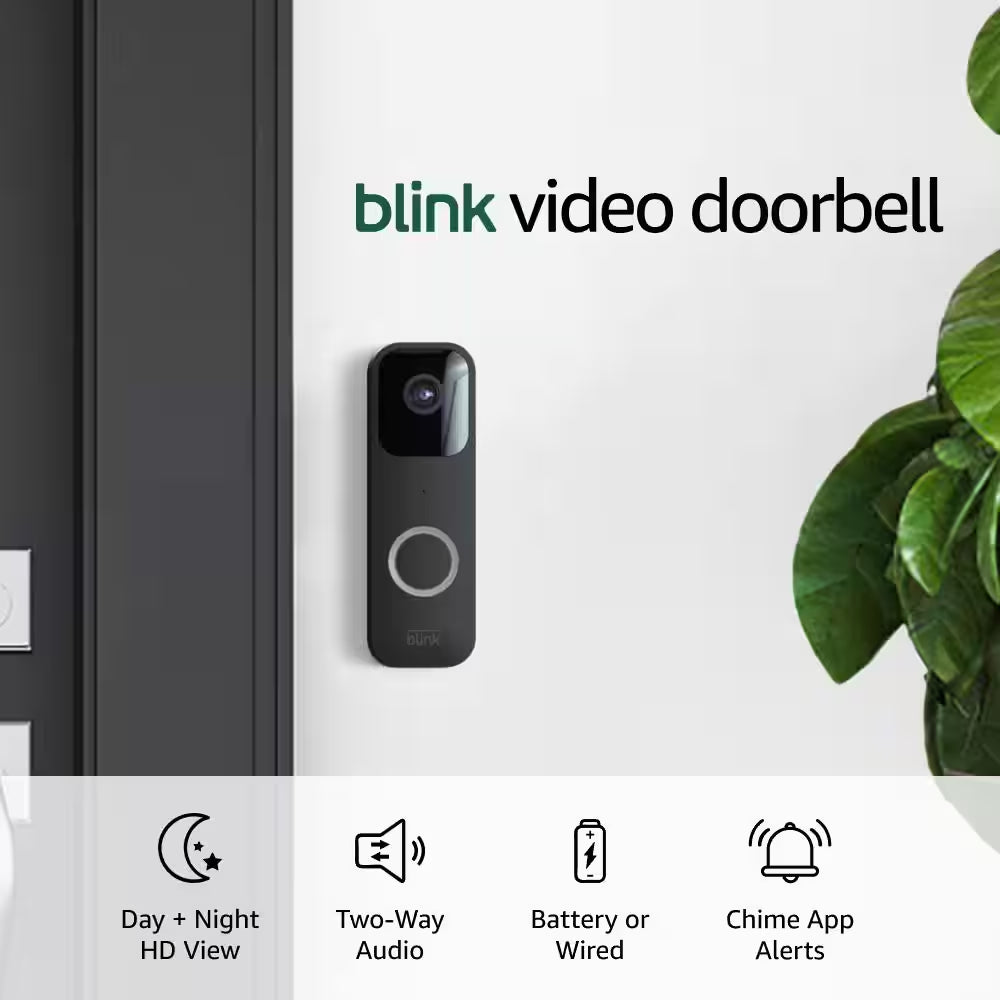 Battery or Wired - Smart Wi-Fi HD Video Doorbell Camera in Black