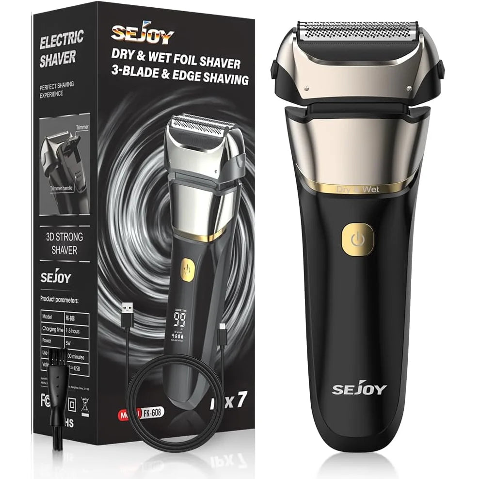 Electric Razor for Men Foil Shaver with 3-Blade Edge Shaving Area, 7500 RPM High Speed Motor Digital Power Display Mens El